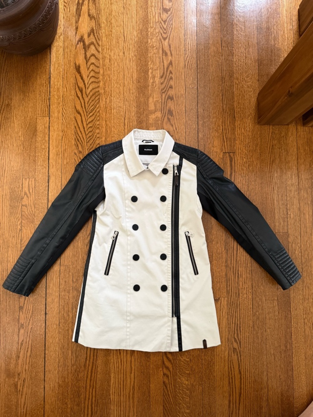 Rudsak Kids Girl Off White & Black Trench Coat Size: 7/8